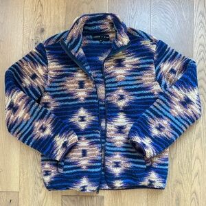 Edgar & Ash Aztec Sherpa Zip-Up - Ladies Size M - Blue, Purple & Beige - EUC